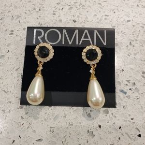 Roman Faux Rhinestone & Pearl Teardrop Earrings